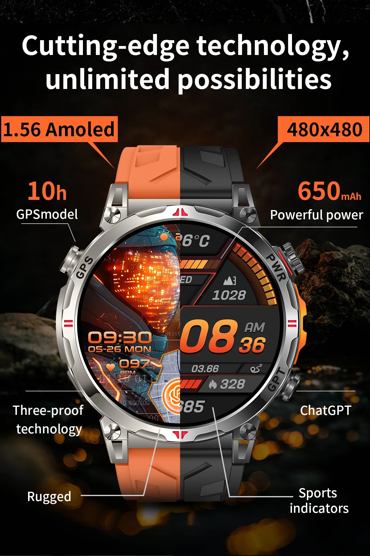 2025New Military T-Rex3 Ultra GPS SmartWatch Built in GPS Compass Altimeter Barometer 5ATM Waterproof 650mAh Sports Bracelet Men