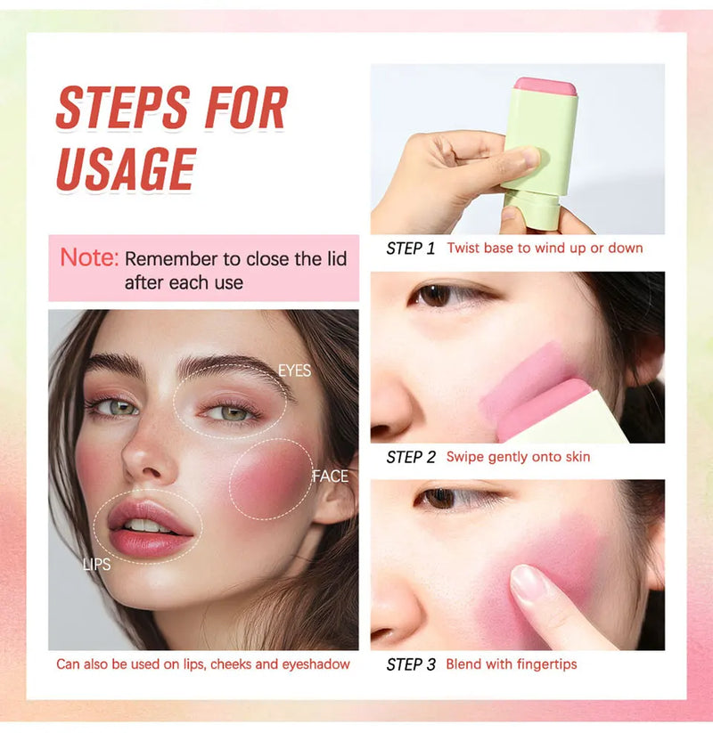 Paleta de blush 3 em 1 com mudança de temperatura para lábios e bochechas, bastão de blush com mudança de temperatura para produtos de maquiagem, paleta de cosméticos em bastão para rosto