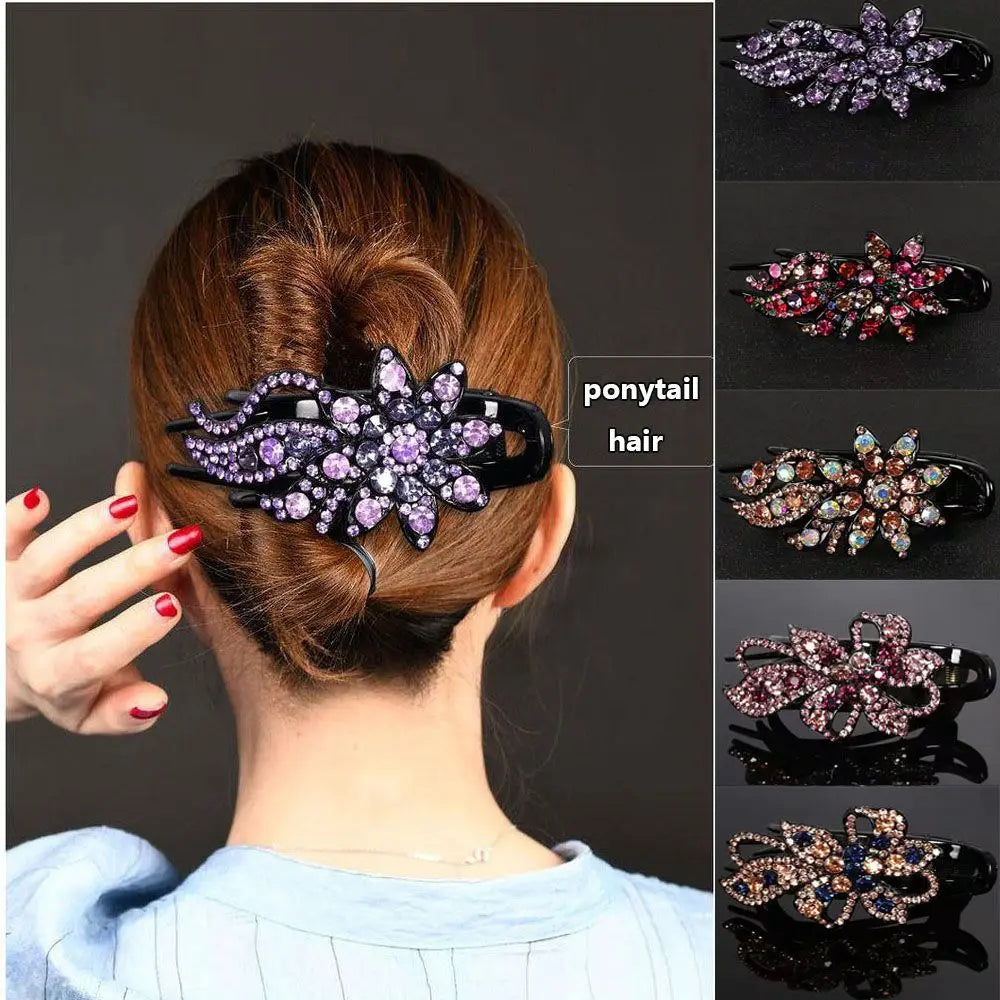 Shiny Rhinestone Hairpin Flower Leaf Duckbill Hair Claws Retro Hair Clips Accessories For Women Shinning Ponytail Headwear