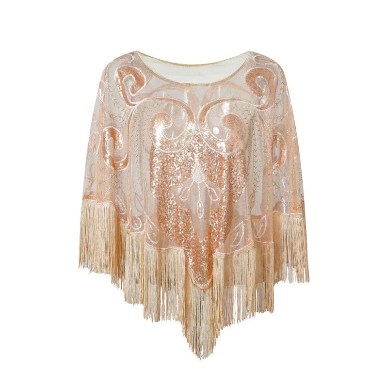 Summer Sequins Tassels Poncho Women Coat Party Outfits Cape Mesh Jacket Ladies Cloak Shawls Casaco Outerwear Wraps Woman Clothes