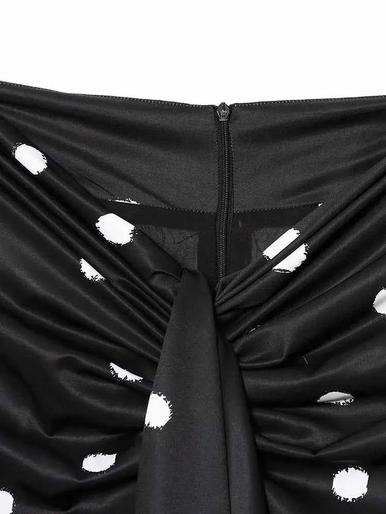 TFAFXY 2025 Polka Dot Skirt Women Wrap Ruched Midi Skirt Woman New Fashion Elegant Long Skirts For Women Party Skirts