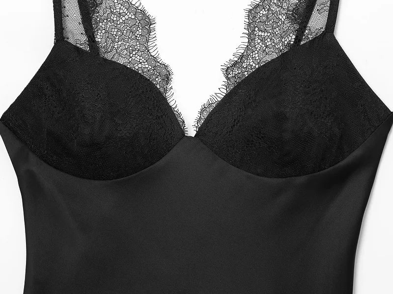 MUJER Women's Tops Sexy Lace Corset Top Woman Black Satin Backless Tops for Women off Shoulder Camisole Night Sleeveless Tops