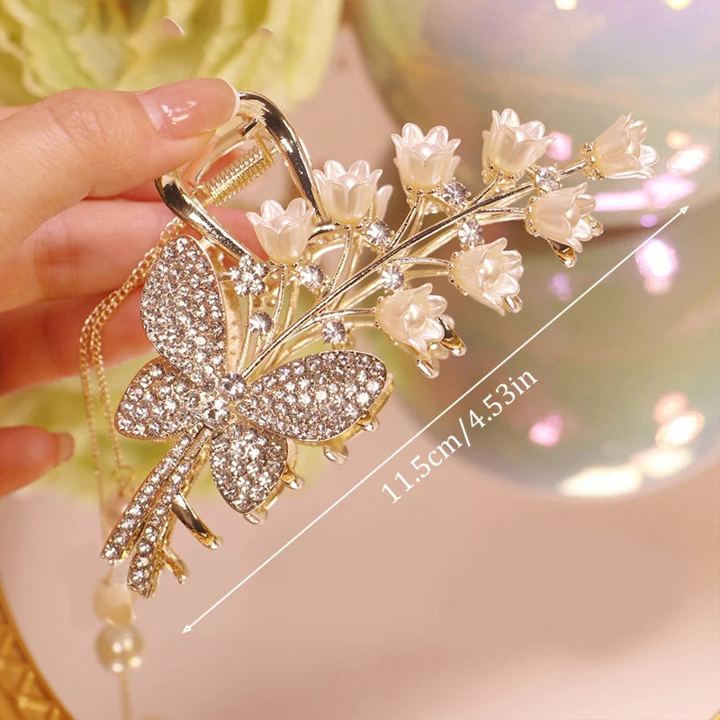 Light Luxury Rhinestone Bell Orchid Tassel Hair Clip Flowers Rose Butterfly Claw Clip Shark Hair Claw Barrette Hair Accessories