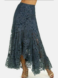 Saia assimétrica de renda elegante feminina, vintage, estilo boho, cintura alta, malha vazada, patchwork, camadas, maxi saias, trajes