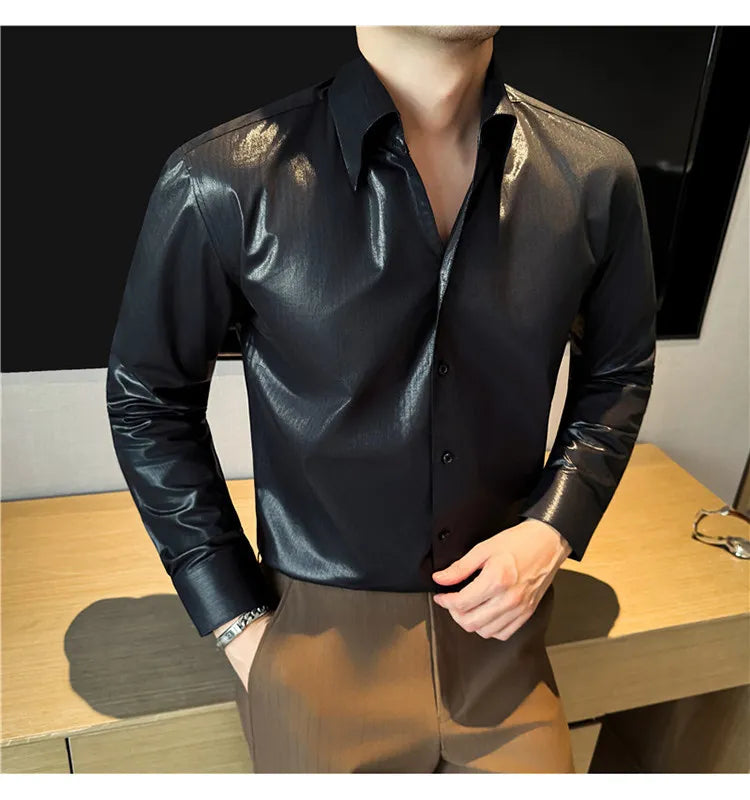 2026 Spring Fashion Big Collar Design Long Sleeved Shirt High Quality Men's Business Slim Fit Social Tuxedo Cotton Shirts