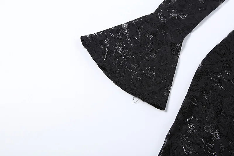 Sexy Hollow out Micro Flared Jumpsuit Long Pants  Lace Shirt Thickened Winter Collection for Elderly Women