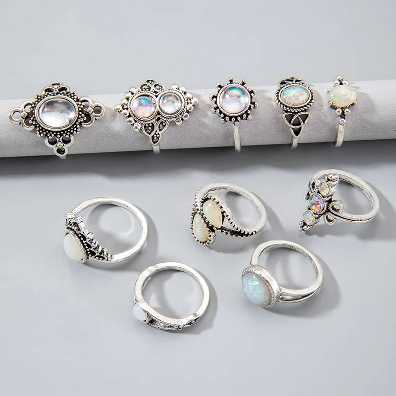 Tocona Bohemia Drip Finger Rings for Women Men Ethnic Style Colorful Crystal Stone Party Alloy Metal Jewelry Anillos 25317