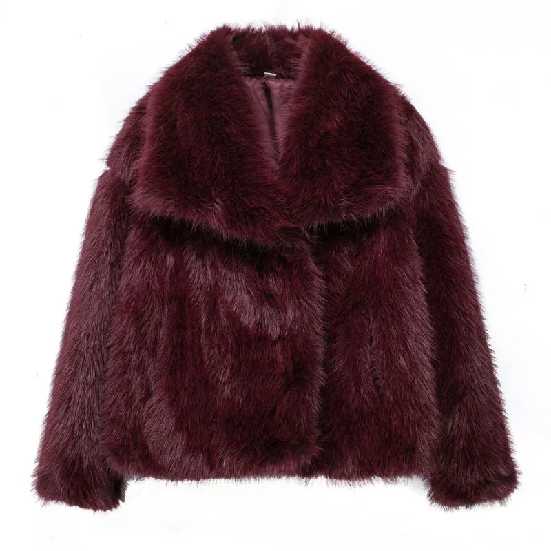 HXAO White Faux Fur Coat 2024 Woman New in coats Autumn Winter Fur Plush Fluffy Jacket Warm Red Gray Black Outerwears