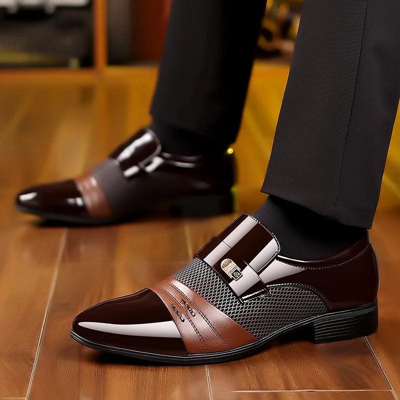 Classic Business Dress Men Shoes Formal Slip On Dress Shoes Mens Oxfords Footwear Elegent Leather Shoes For Men Loafers Wine Red - CRAVO ROSE