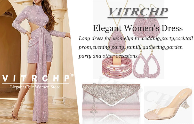 VITRCHP Batwing Sleeved Evening Dresses 2025 Mermaid Sexy V Neck Gown Prom Glitter Elegant Short Sleeves Long Party Dress