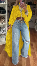 Blusa feminina nova moda 2025 com renda floral e gola alta, manga bufante, frente vazada, curta e longa