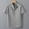 Camisetas de manga curta, cor sólida, gola alta, moda verão, respirável, solta, básica, algodão, bolso, top