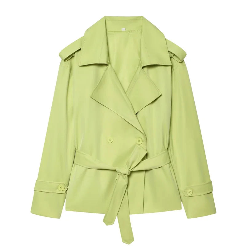 Women's Coat 2026 Spring New Style Solid Color Long Sleeve Belted Short Trench Coat European and American Personalized Fashion