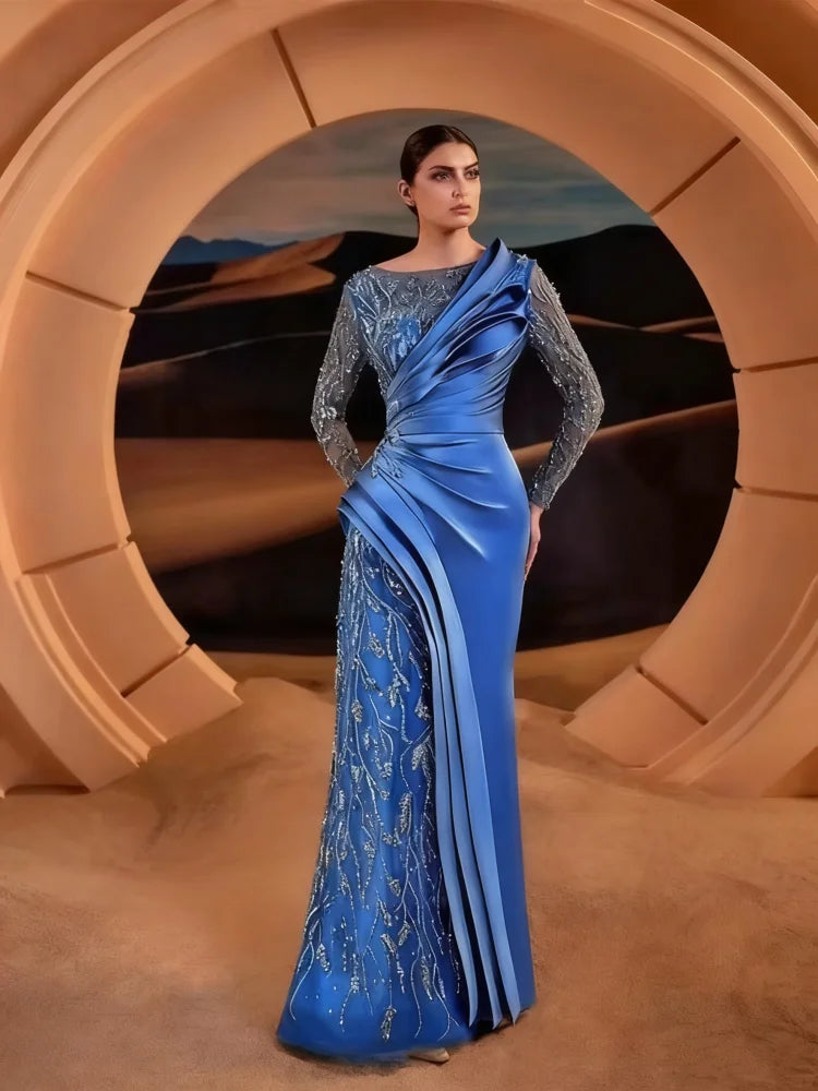 Elegant Olive Green Evening Dress Long Sleeve Sparkling Embroidered Mermaid Ball Dress Special Occasion Party Long Dress Custom