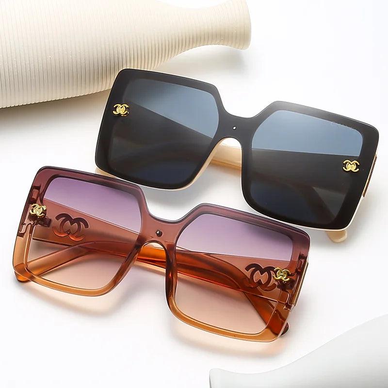 Luxury Brand Designer Sunglasses for Women Large Frame Square Glasses Vintage Oversized Driving Glasses UV400 Gradient Shades - CRAVO ROSE