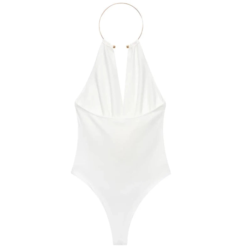 HXAO Bodysuit Women Summer Corset Slimming Body Off Shoulder Halter Sexy Body Ruched White Bodysuit Backless Brown Body Swimwear