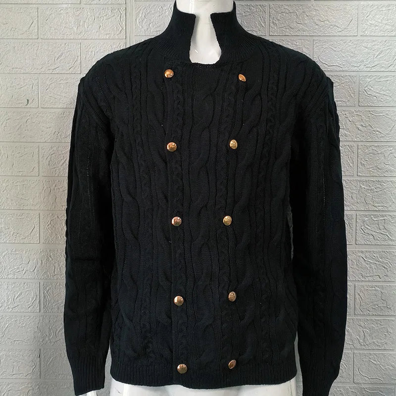 New 2026 Autumn Winter Knitted Cardigan Men Double Breasted Sweater Coat Male Streetwear Winter Warm Turtleneck Men Clothing