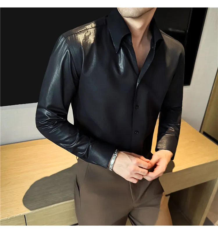 2026 Spring Fashion Big Collar Design Long Sleeved Shirt High Quality Men's Business Slim Fit Social Tuxedo Cotton Shirts