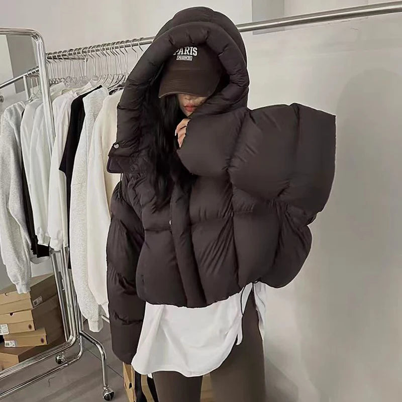 Sli ort Cotton Jaet Women's Winter Faion Bread Design Hooded American Sle Cact Size Ladies' Korean Version Coat