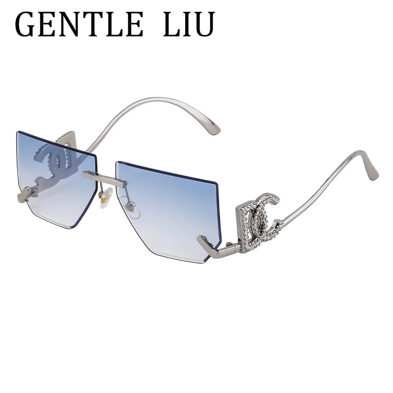 Óculos de sol quadrados sem aro punk femininos, armação de metal, design de marca de luxo, óculos retrô para mulheres, proteção UV400, 2025