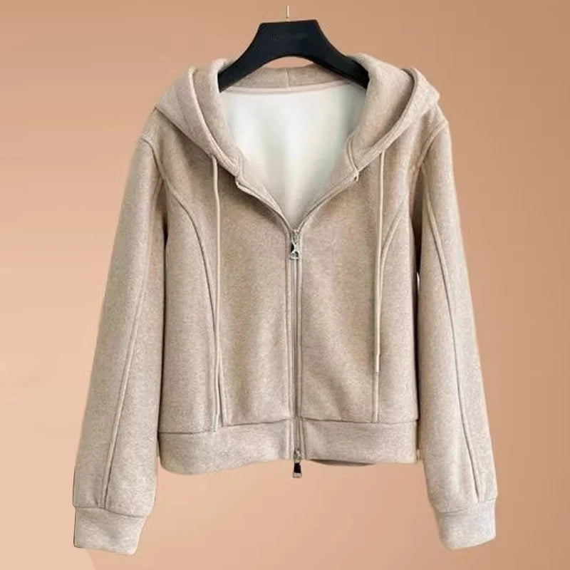 Women's Fleece Lined Thick Casual Sports Suit Set Hoodie Jacket Wide Leg Pants Two Piece Set Autumn Winter Fashion New Style