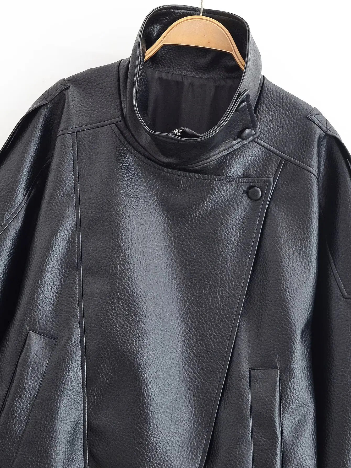 HH Women Autumn Elegant Street Style Coats Woman Asymmetric Button Pocket Long Sleeves Black Loose Zipper Slim Jackets