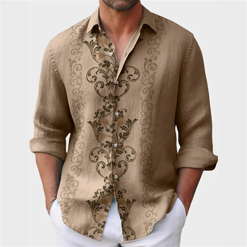 Camisa masculina de 6 cores estampada, modelo explosão, primavera e verão, lapela, botão, manga comprida, camisa