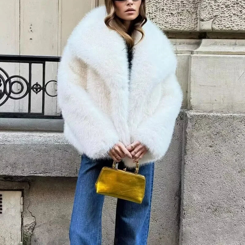 HXAO White Faux Fur Coat 2024 Woman New in coats Autumn Winter Fur Plush Fluffy Jacket Warm Red Gray Black Outerwears