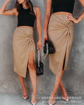 Fashion Womens Skirts 2023 Black Twist Asymmetric PU Half Skirt for Women