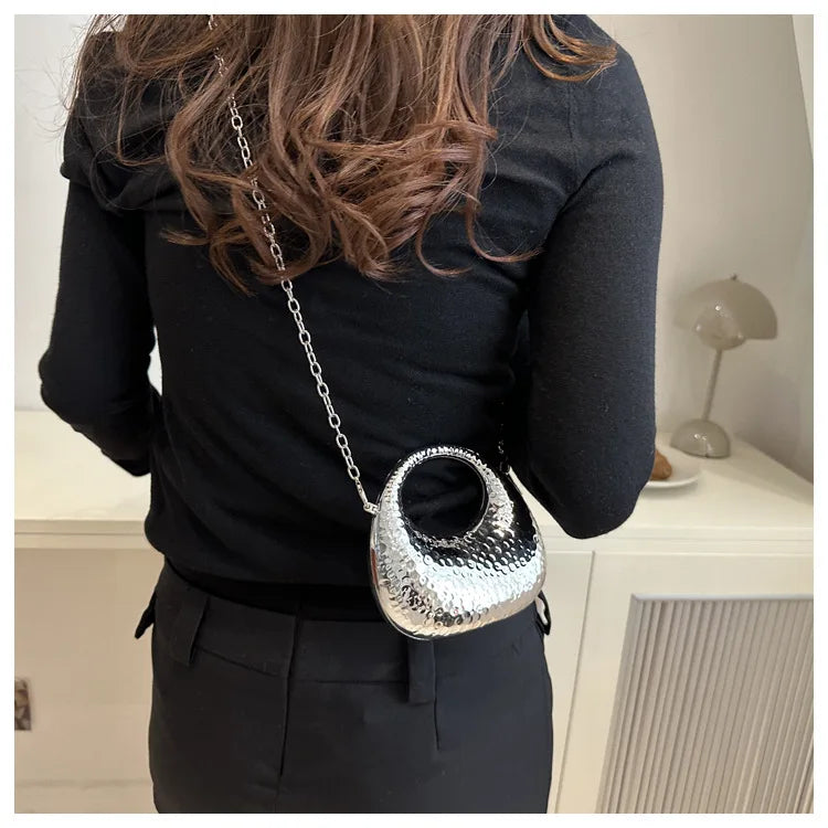 New Gold Silver Fashion Acrylic Moon Women's Handbags Luxury Ladies Clutch Bags Dinner Bag with chain 2024