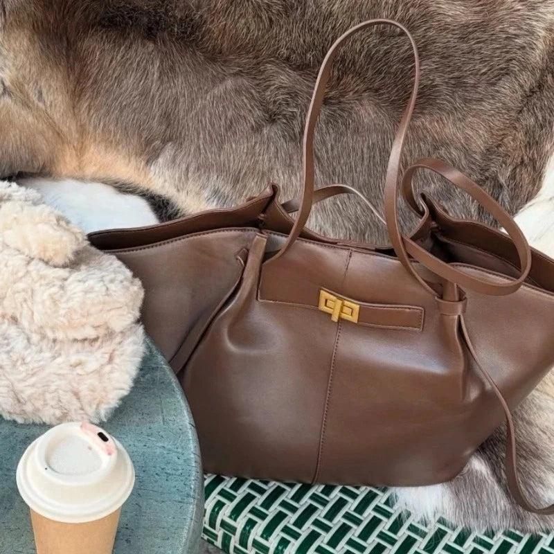 2026 Women's Summer Large Capacity Commuter Tote Bag Female Korean Fashion Luxury Pu Leather Handbags Chic Trend Underarm Bag