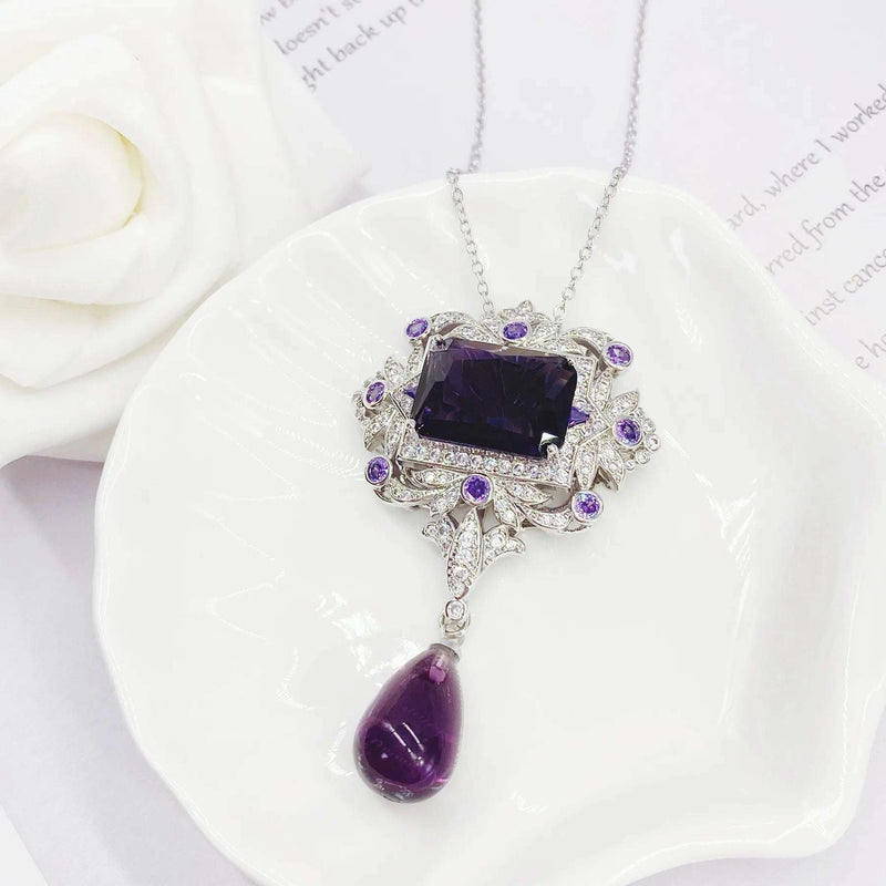 925 Silver Luxury Necklace for Women Purple Zircon Neck Accessories Women's Engagement Anniversary Jewelry Valentine's Day Gift
