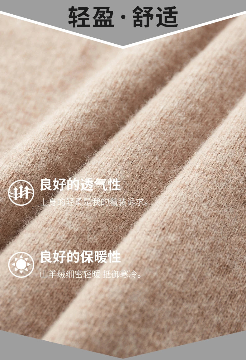 100% Pure Wool Cashmere Sweater Men's Half Turtleneck Pullover Casual Fashion Thickening Top Knitting Sweater