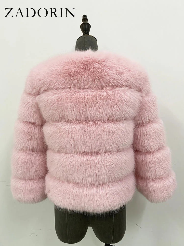 ZADORIN S-6XL Mink Coat Winter Black White Faux Fur Coat Woman Elegant Fluffy Faux Fur Jacket Top Short Fur Coats Woman Clothing