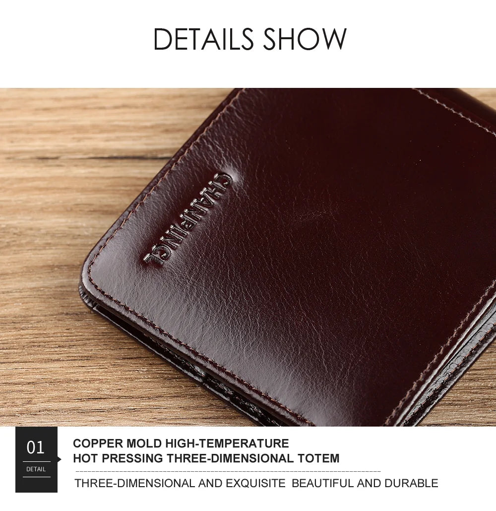 CHANPINCL Men's Italian Top-Grain Cow Leather Short Tri-Fold Wallet – RFID Blocking & Gift Box