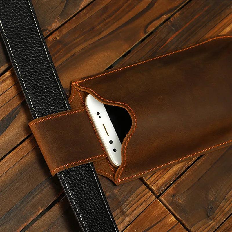 Genuine Leather Phone Pouch Case for 6-7.5inch Cellphone Loop Holster Case Belt Waist Bag Retro Outdoor Phone Wallet Anti-theft - CRAVO ROSE