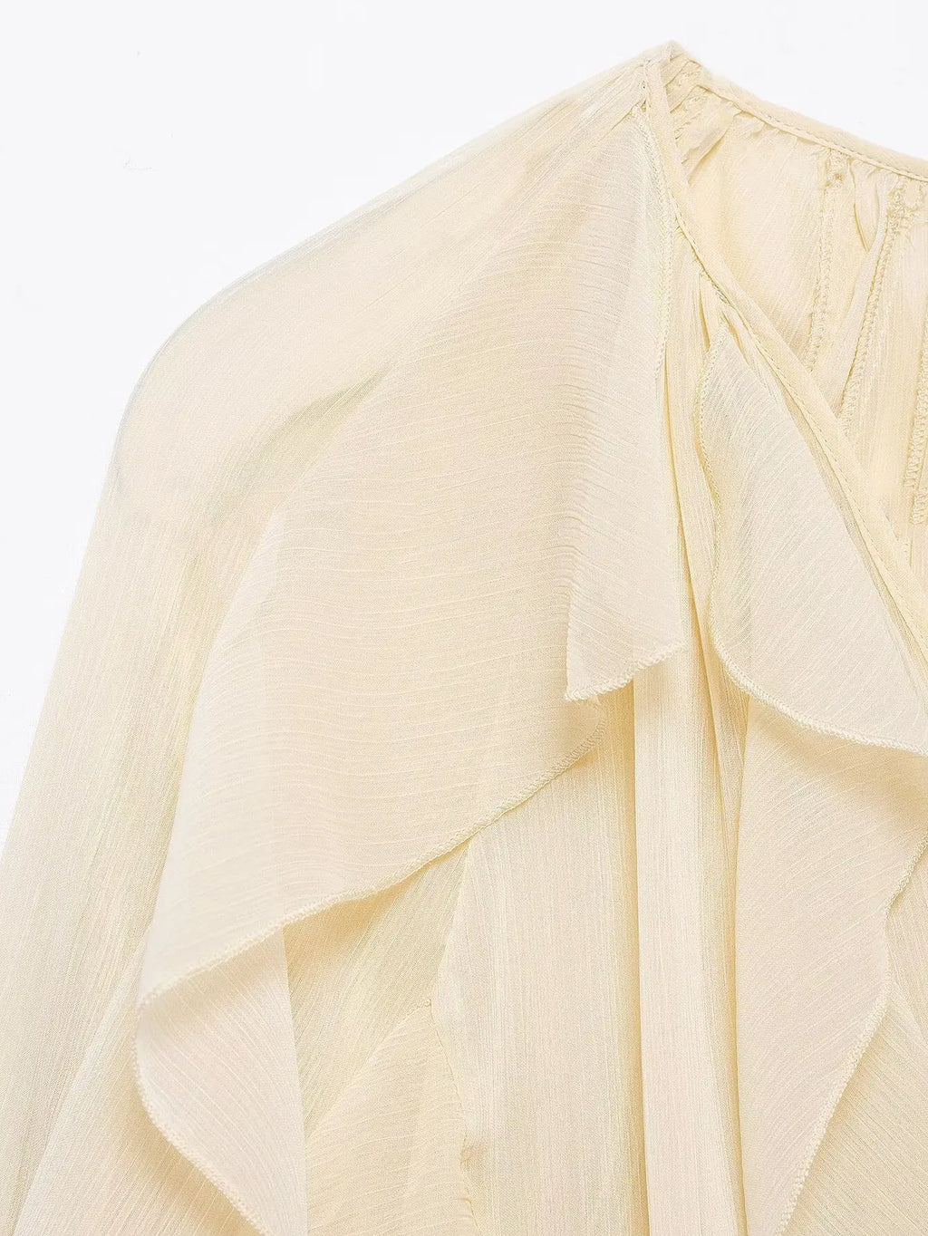 Camisa feminina casual com babados, solta, com cadarço, decote em V, blusas femininas para primavera de 2025