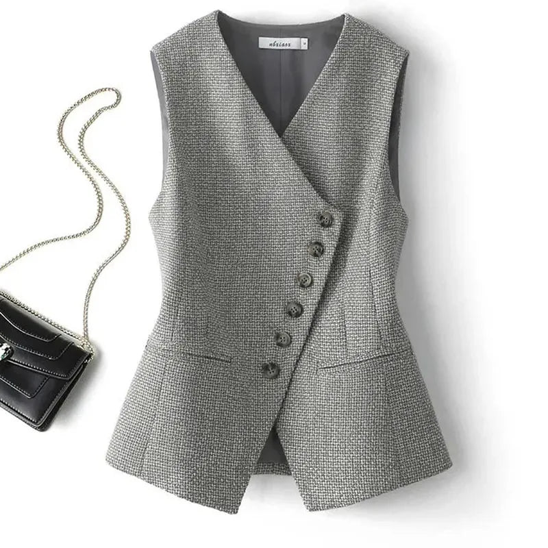 New Women's Suit Vest Coat 2024 Spring Autumn Comfortable Sleeveless Ladies Blazer Vest Versatile Lady Blazer Waistcoat Jacket