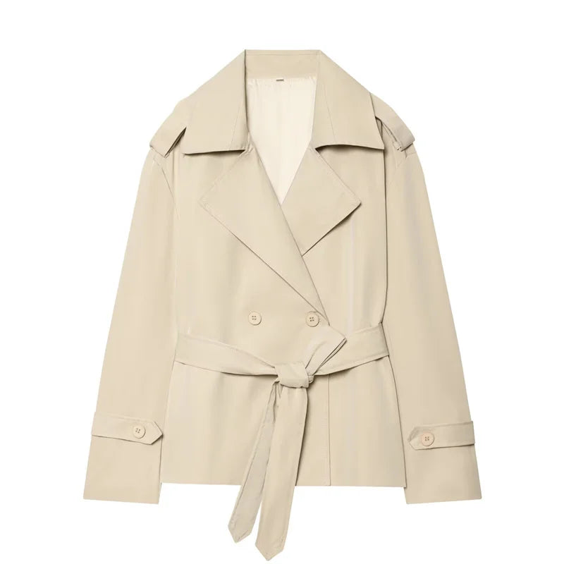 Women's Coat 2026 Spring New Style Solid Color Long Sleeve Belted Short Trench Coat European and American Personalized Fashion