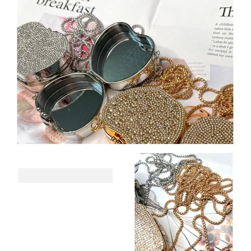 Detachable Long Chain Rhinestone Inlay Clutch Bag Lightweight Waterproof Crystal Glitter Purse Small Capacity Glitter