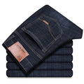 Novas calças jeans masculinas confortáveis, macias e retas, casuais, de marca, leves e luxuosas, elásticas, slim fit