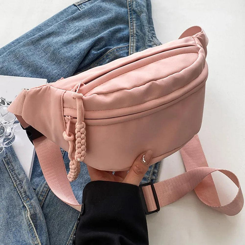 New Chest Bag Banana Bag for Women Sling Crossbody Waist Pack Canvas Running Waist Casual Fanny Packs Sport Half Moon Belt Bag - CRAVO ROSE