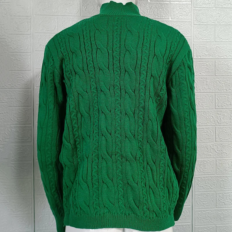 New 2026 Autumn Winter Knitted Cardigan Men Double Breasted Sweater Coat Male Streetwear Winter Warm Turtleneck Men Clothing