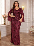 XUIBOL Plus Size Luxury Green Evening Dresses Women 2025 Long Sleeve Mermaid Formal Sequins Prom Wedding Party Cocktail Gowns