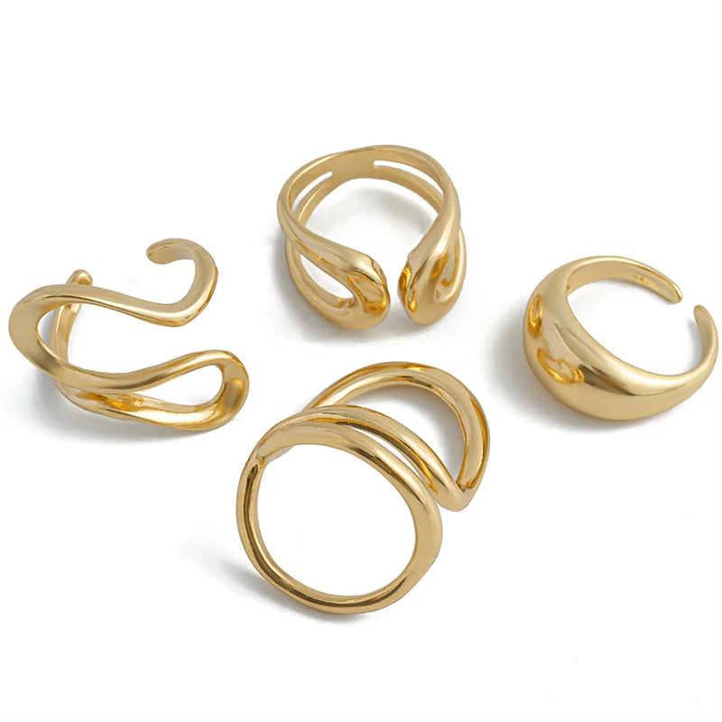Ingemark 4Pcs Vintage Irregular C Shape Open Ring Set Women Creative Geometric Finger Knuckle Ring Couple Jewelry Accessories