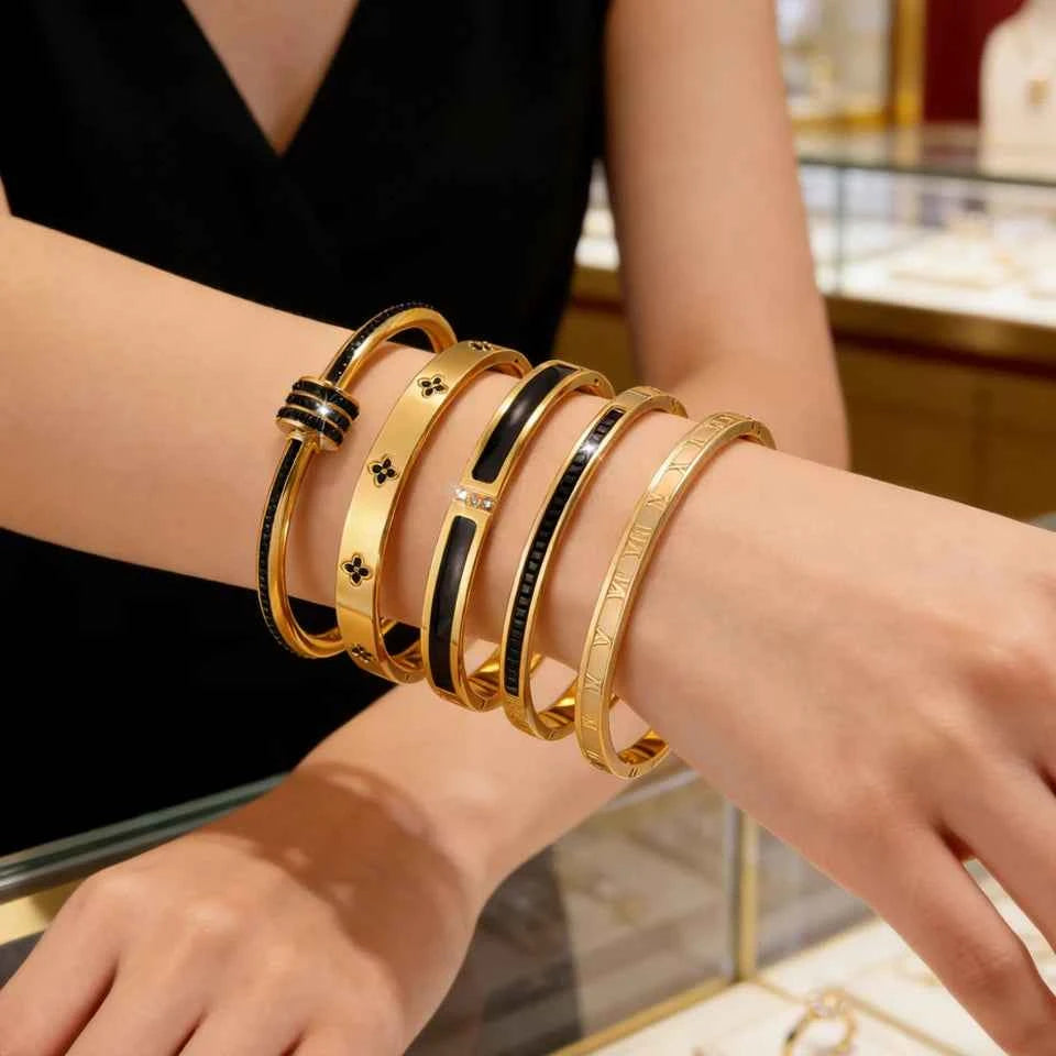 ZAKOL New 5/1pcs Black Zircon Inlay Series Stainless Steel Bracelets for Women Men Fashion versatile Stacking Jewelry Gift