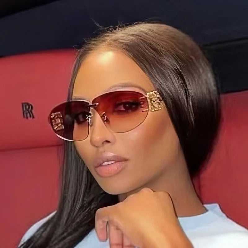 Special-shaped Oversized Rimless Sunglasses Women Brand Designer Shades Eyewear Pilot Sun Glasses Female UV400 Oculos De Sol