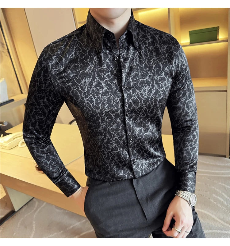 Camisas jacquard vintage de luxo, manga comprida de alta qualidade, slim fit, smoking casual, camisas sociais para casamento, tamanho 4XL-M