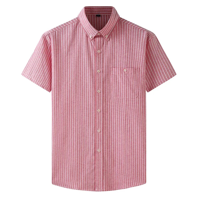 New Summer Men Striped Short Sleeve Shirt Men Dress Shirts Pure Color Business Work Button Up Shirt Big Social Korean Clothes