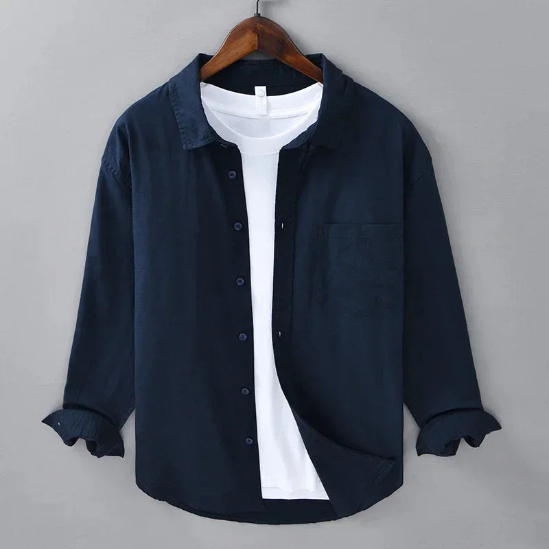 Men's linen shirt 100℅ slim fit comfortable street outdoor seaside beach 2024 simple solid color white black blue